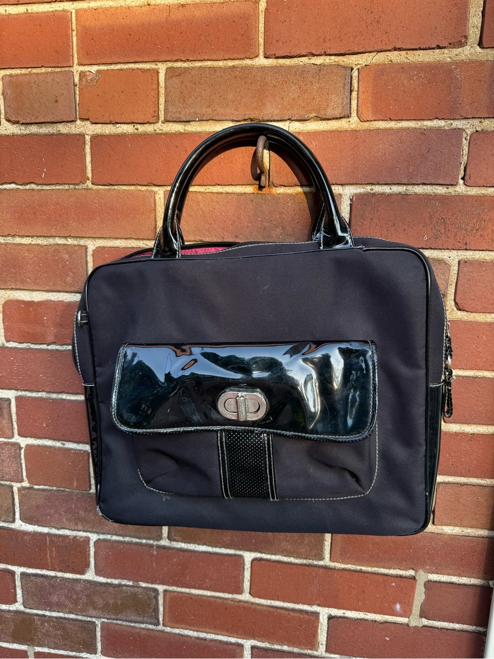 Black Women's Tote Bag with Patent Trim